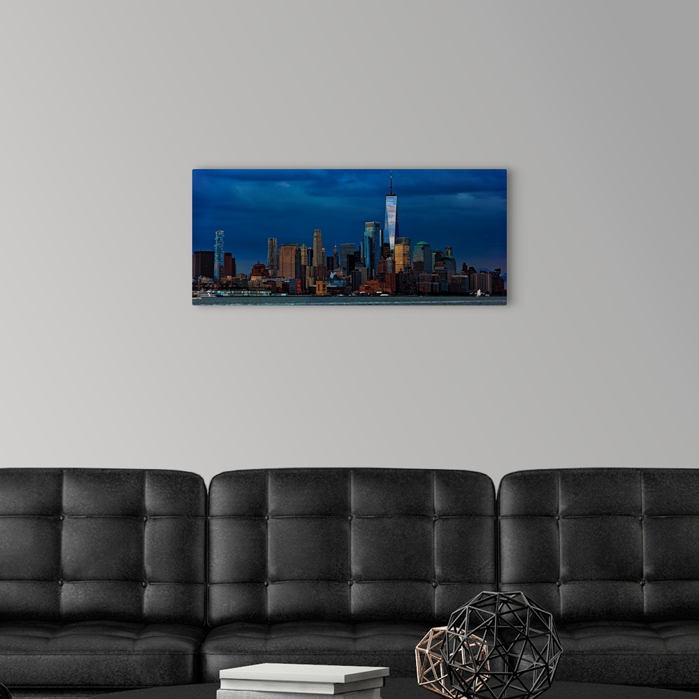 A modern room featuring Lower Manhattan Panoramic View From New Jersey At Sunset