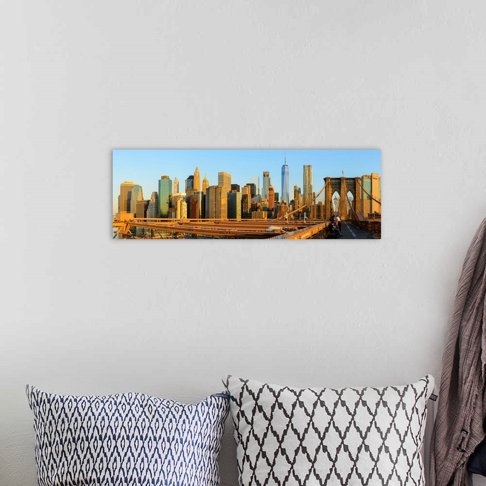 A bohemian room featuring Lower Manhattan Panoramic View With Brooklyn Bridge