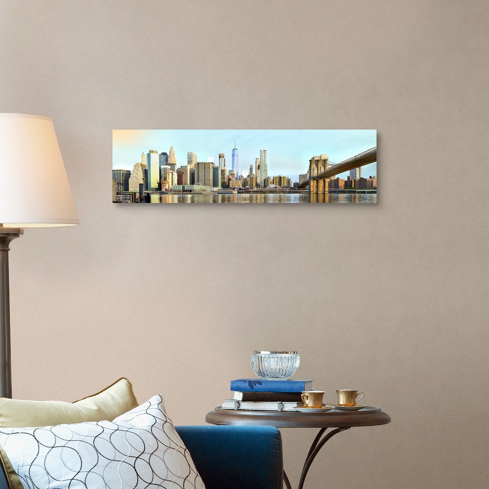A traditional room featuring Lower Manhattan Panoramic View With Brooklyn Bridge