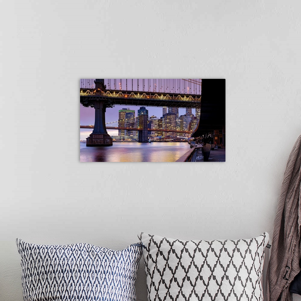 A bohemian room featuring Manhattan Bridge And Brooklyn Bridge Panoramic View