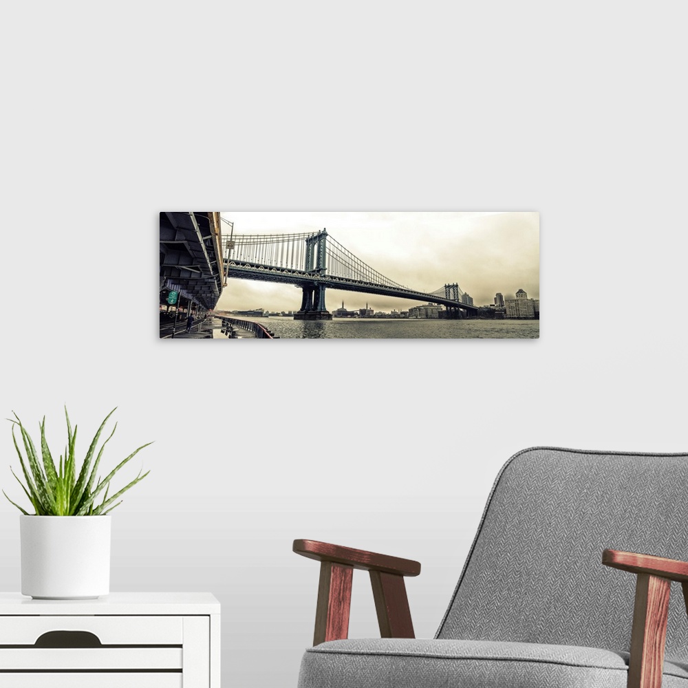A modern room featuring Manhattan Bridge Panoramic View
