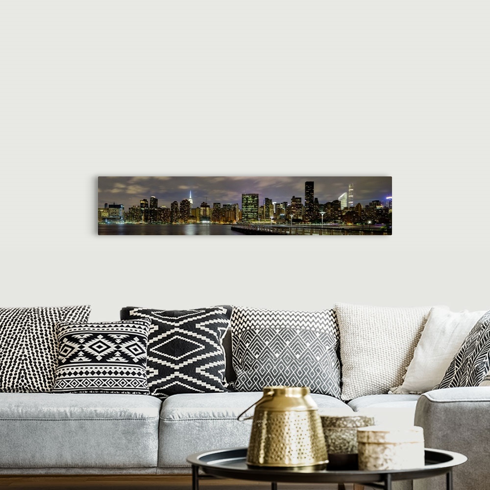 A bohemian room featuring Manhattan Panoramic View On East River At Night