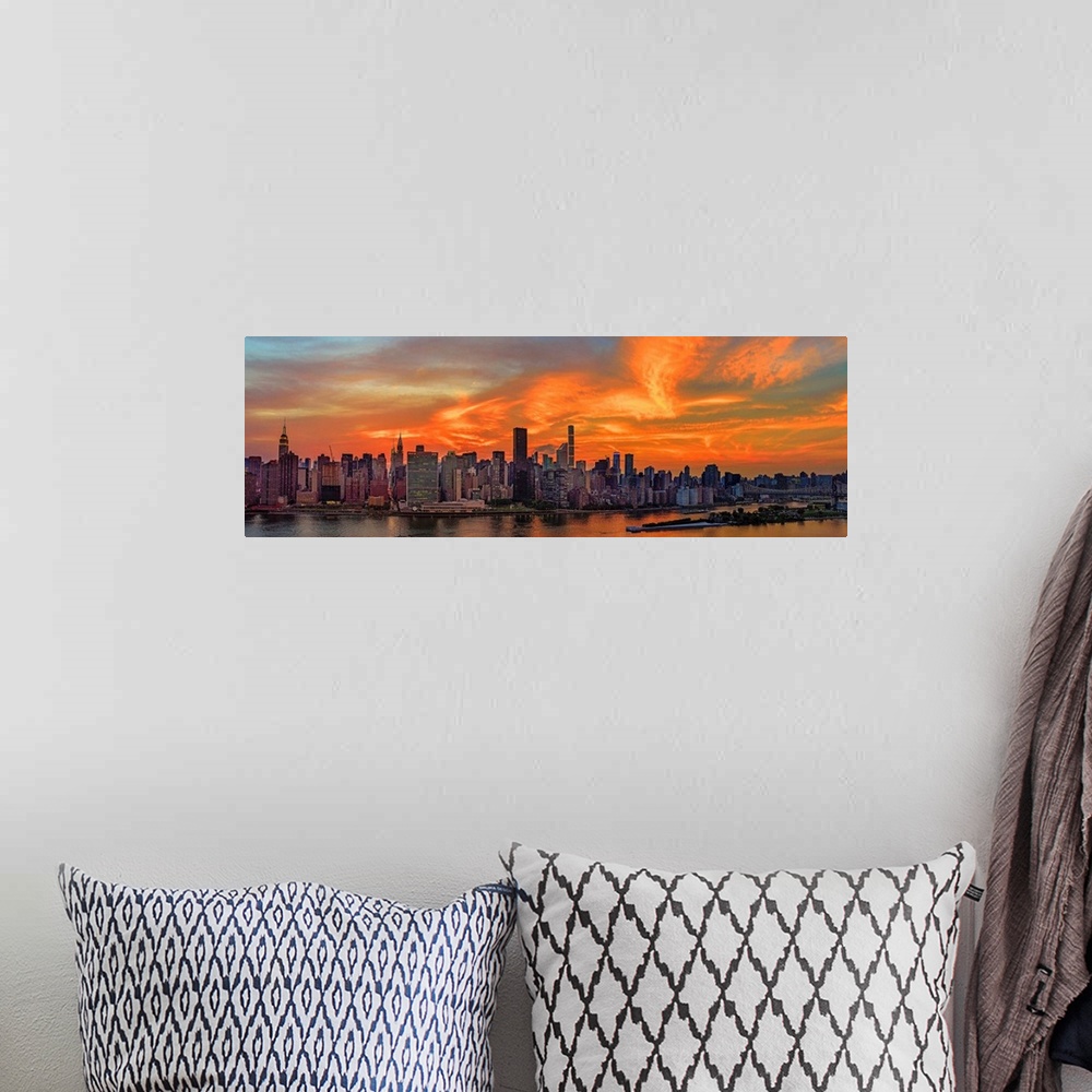A bohemian room featuring Manhattan Panoramic View On East River At Sunset