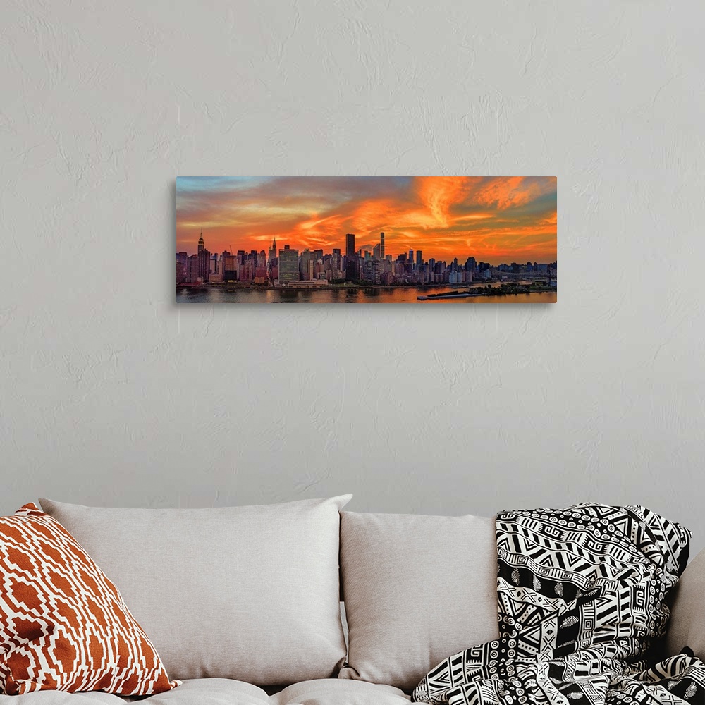 A bohemian room featuring Manhattan Panoramic View On East River At Sunset