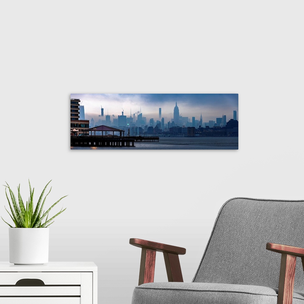 A modern room featuring Manhattan Panoramic View Under Fog