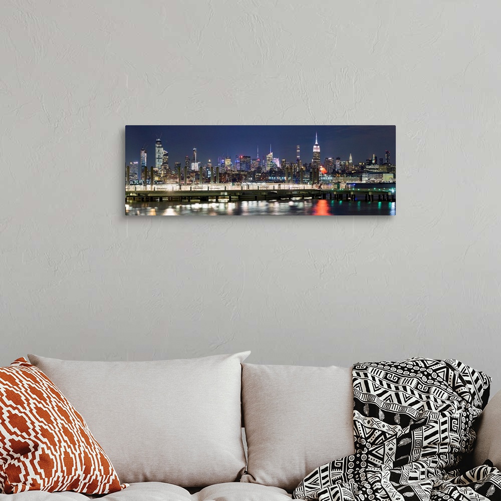 A bohemian room featuring Manhattan Skyline View From Jersey City At Night