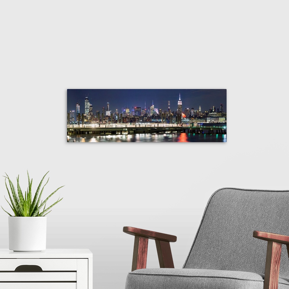 A modern room featuring Manhattan Skyline View From Jersey City At Night