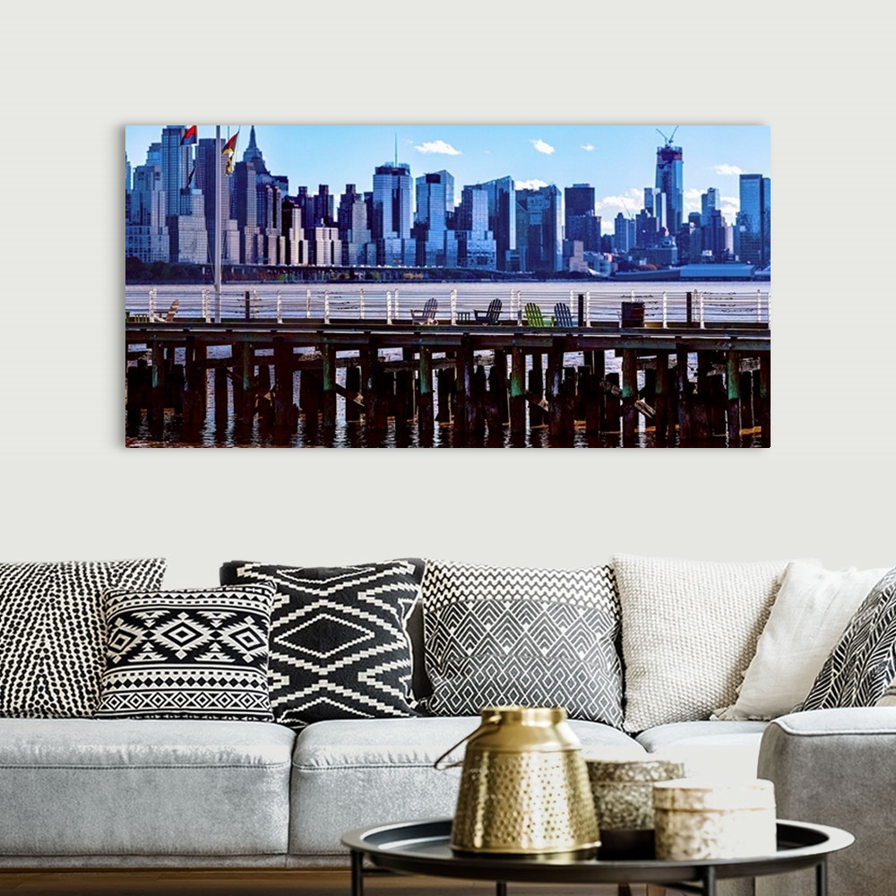 A bohemian room featuring Pier With Manhattan Panoramic View
