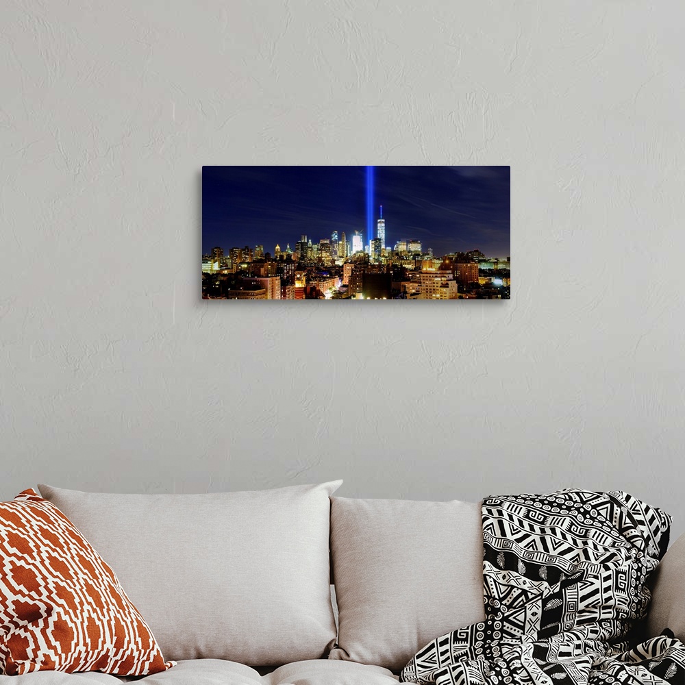 A bohemian room featuring Tribute In Light Panoramic View With Lower Manhattan