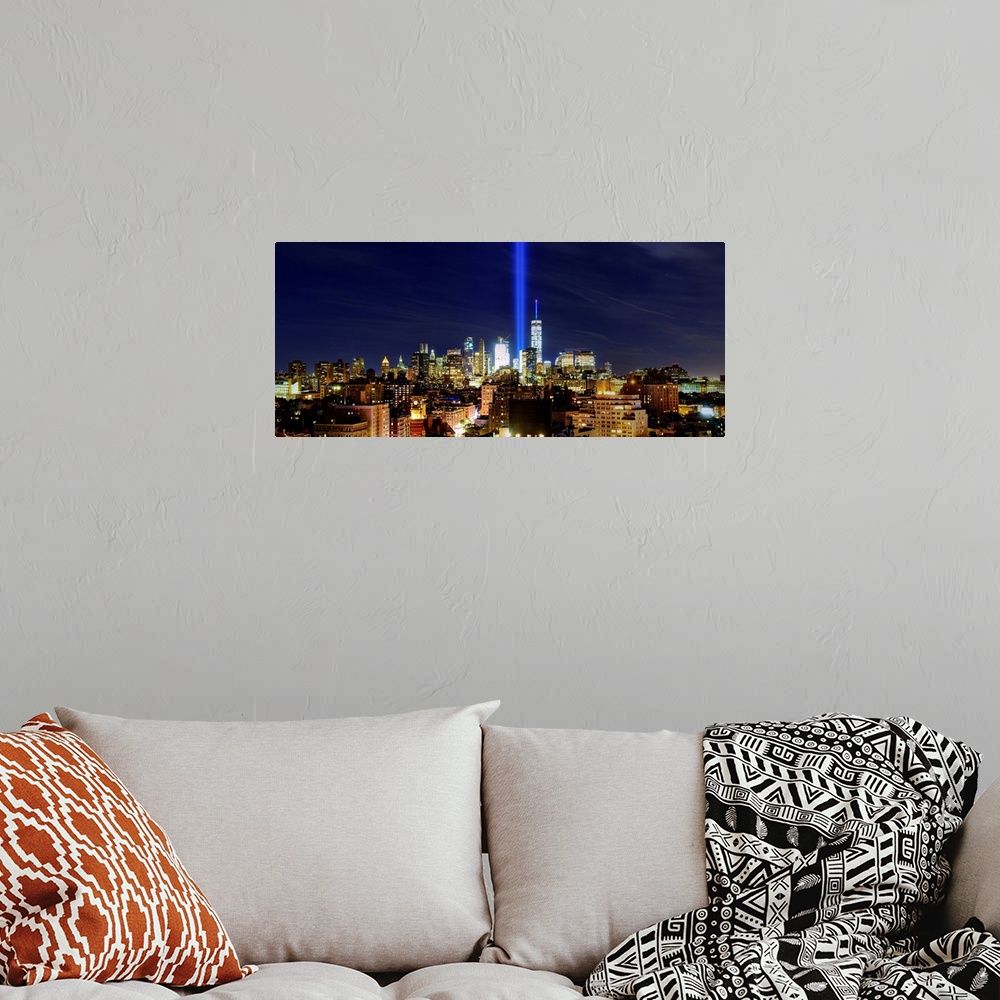 A bohemian room featuring Tribute In Light Panoramic View With Lower Manhattan