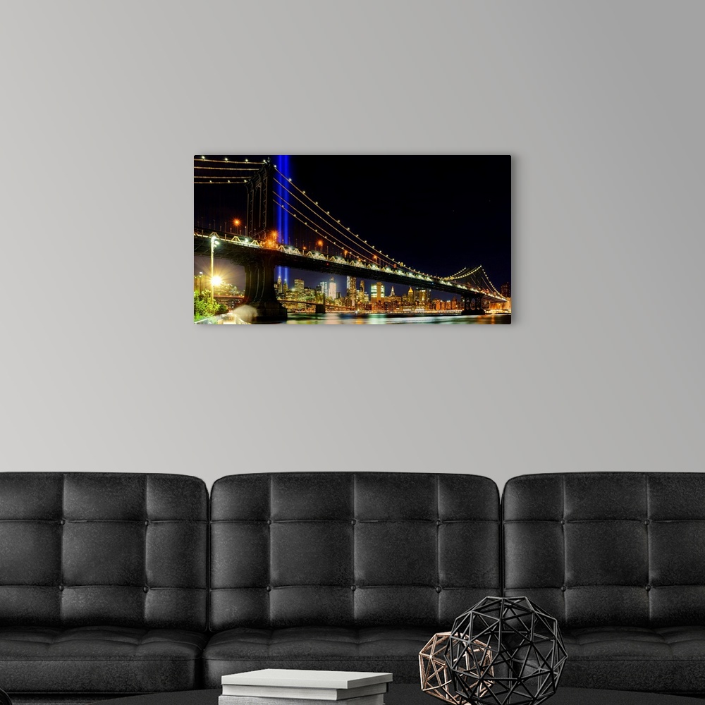 A modern room featuring Tribute In Light Panoramic View With Lower Manhattan And Brooklyn Bridge