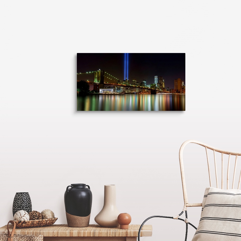A farmhouse room featuring Tribute In Light Panoramic View With Lower Manhattan And Brooklyn Bridge