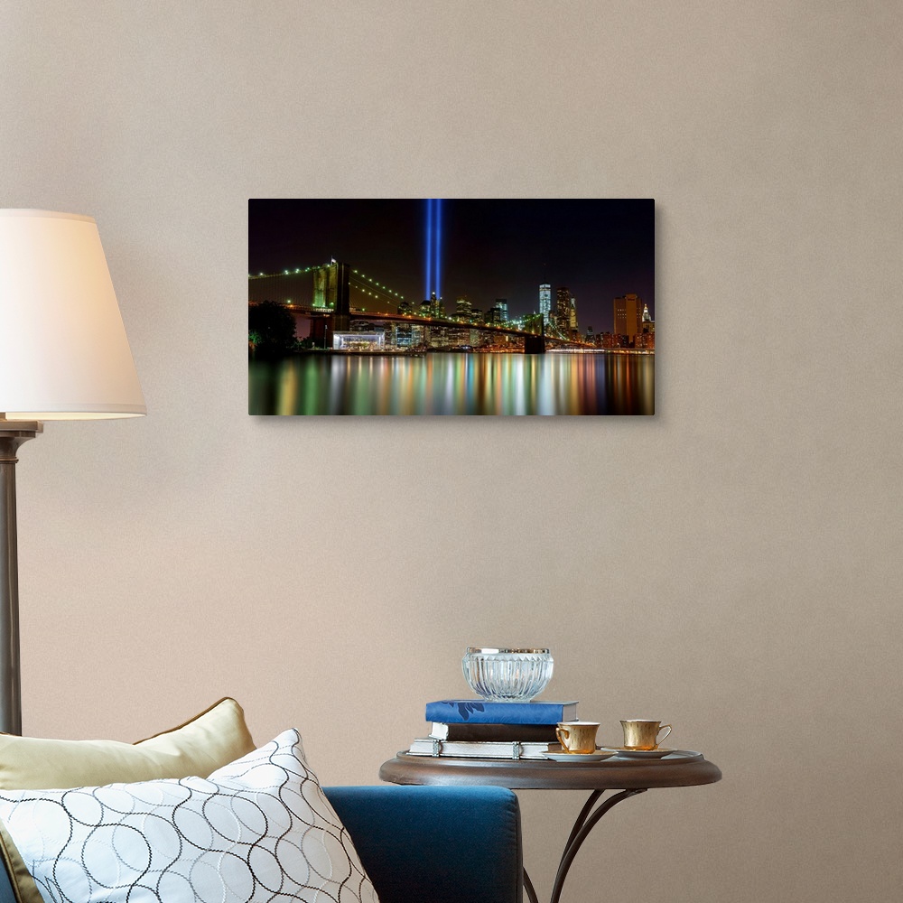 A traditional room featuring Tribute In Light Panoramic View With Lower Manhattan And Brooklyn Bridge