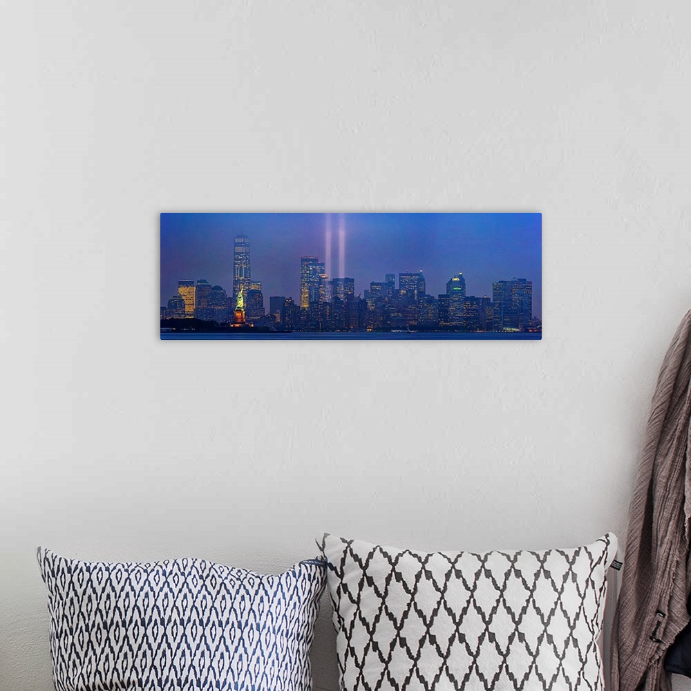 A bohemian room featuring Tribute In Light Panoramic View With Lower Manhattan From New Jersey