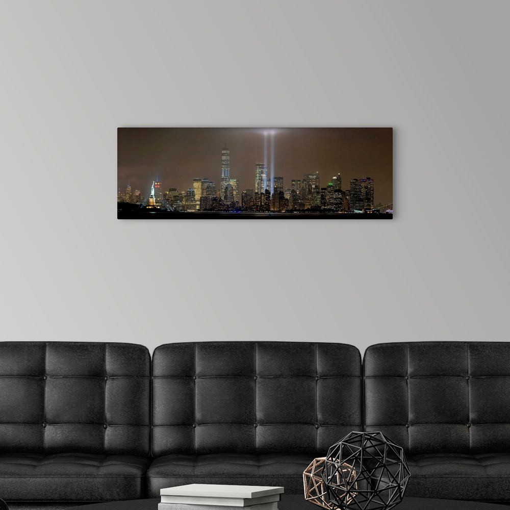 A modern room featuring Tribute In Light Panoramic View With Lower Manhattan From New Jersey