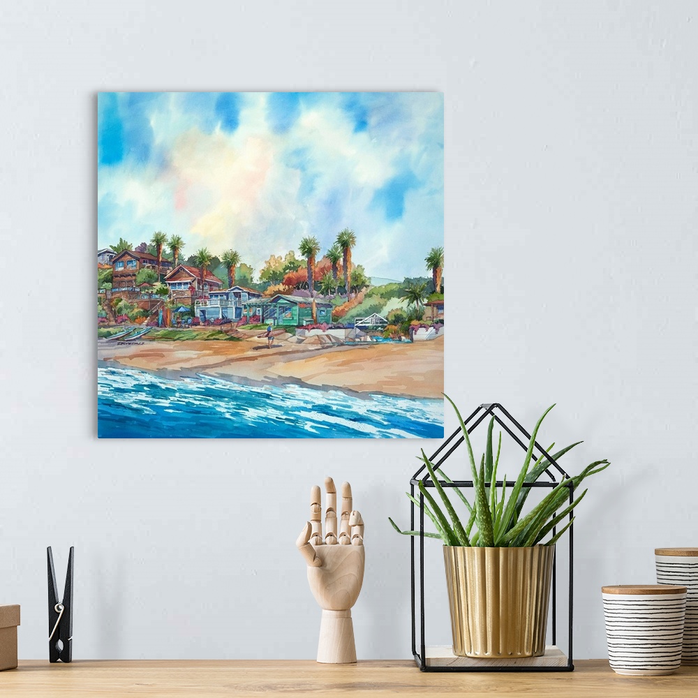 A bohemian room featuring Watercolor of the bungalows in Crystal Cove, Newport Beach, California.