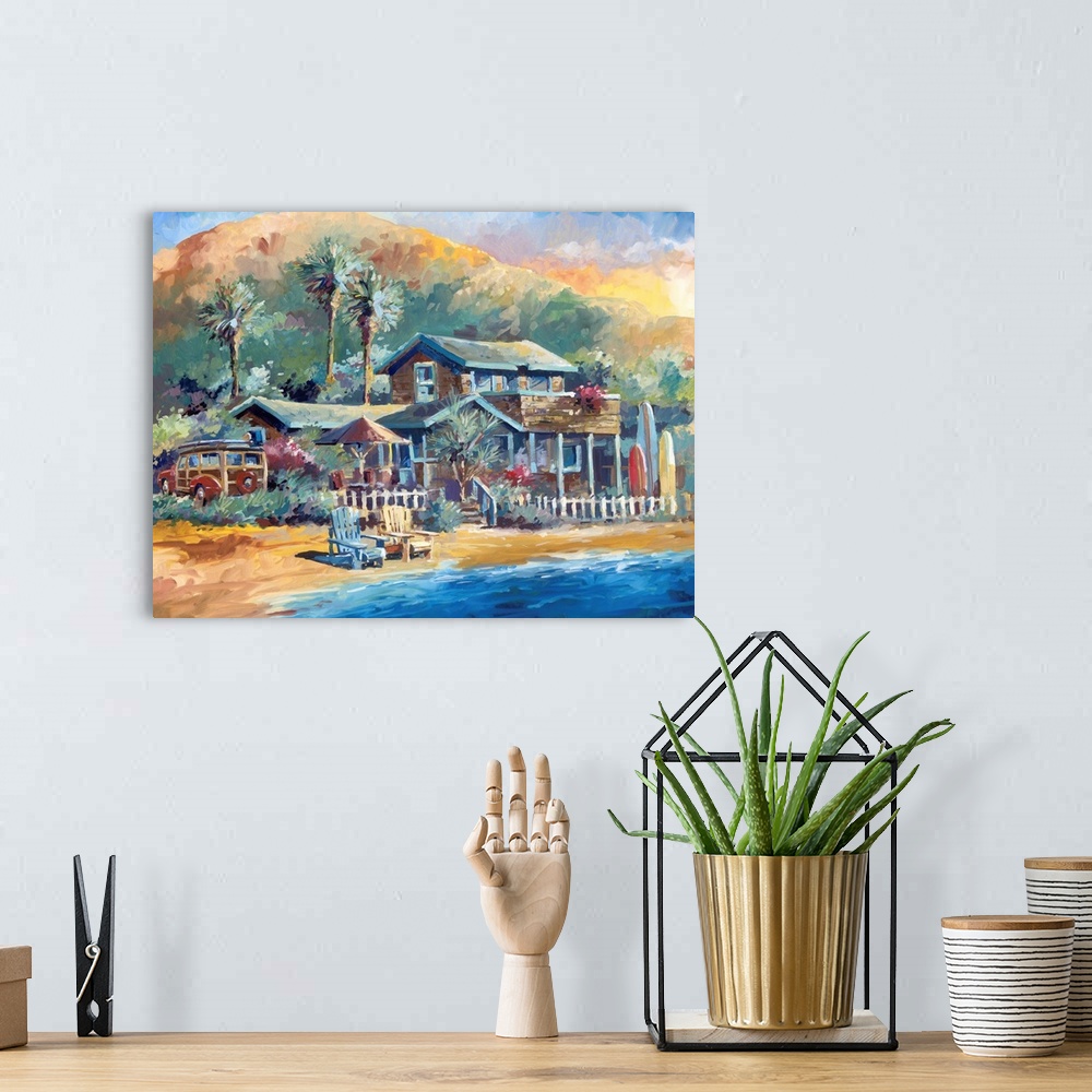 A bohemian room featuring Painting inspired by the bungalow filmed in the movie Beaches, located at Crystal Cove in Laguna ...