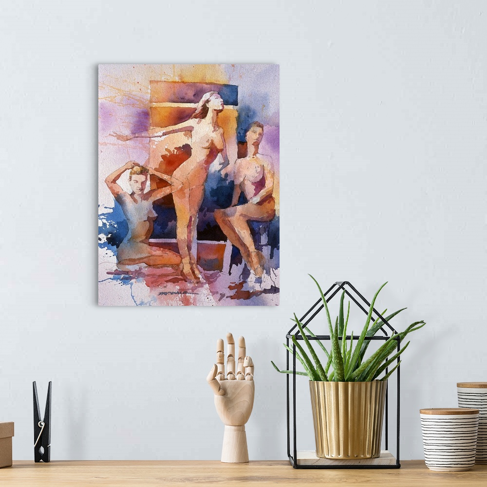A bohemian room featuring Watercolor study of the female figure.
