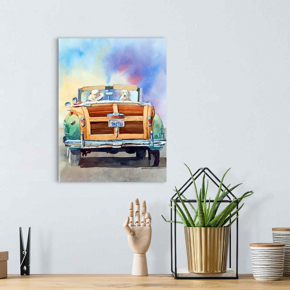 A bohemian room featuring Watercolor of two buddies in a Chrysler Town