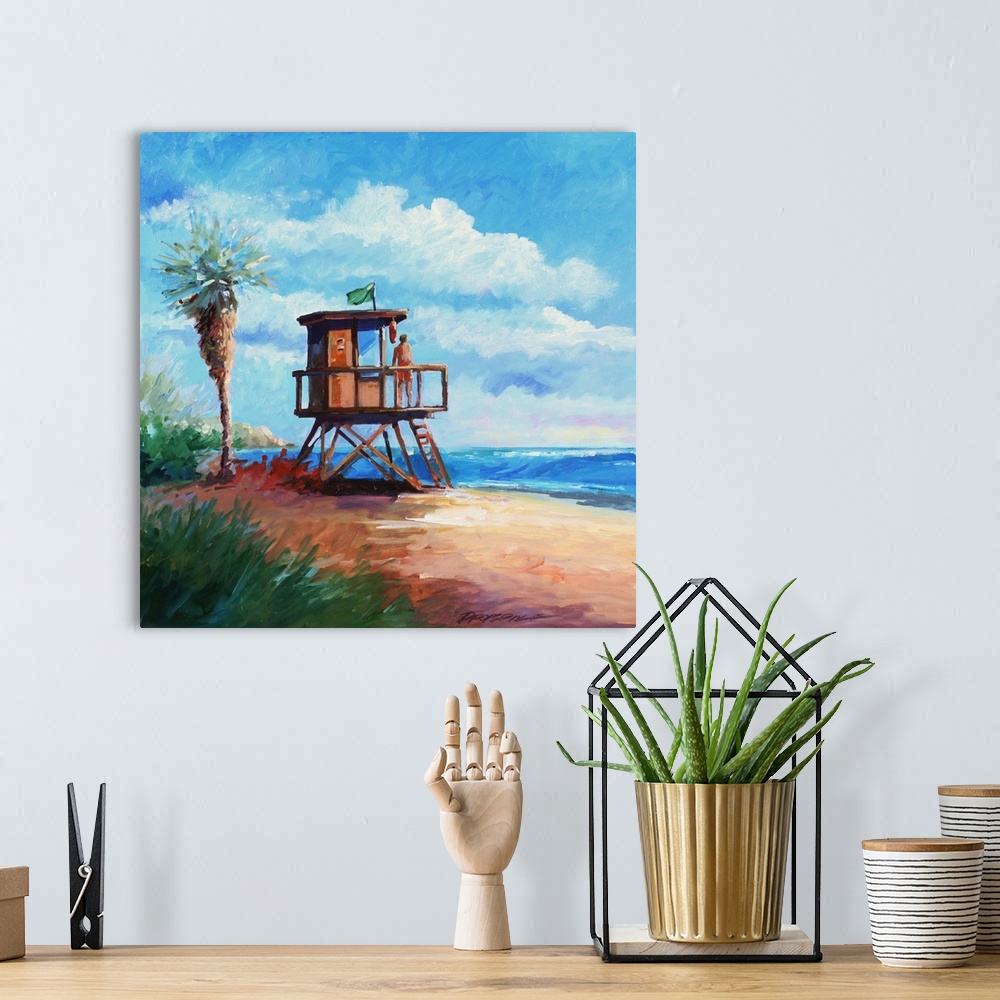 A bohemian room featuring Painting of a lifeguard tower at Old Man's San Onofre State Beach, CA