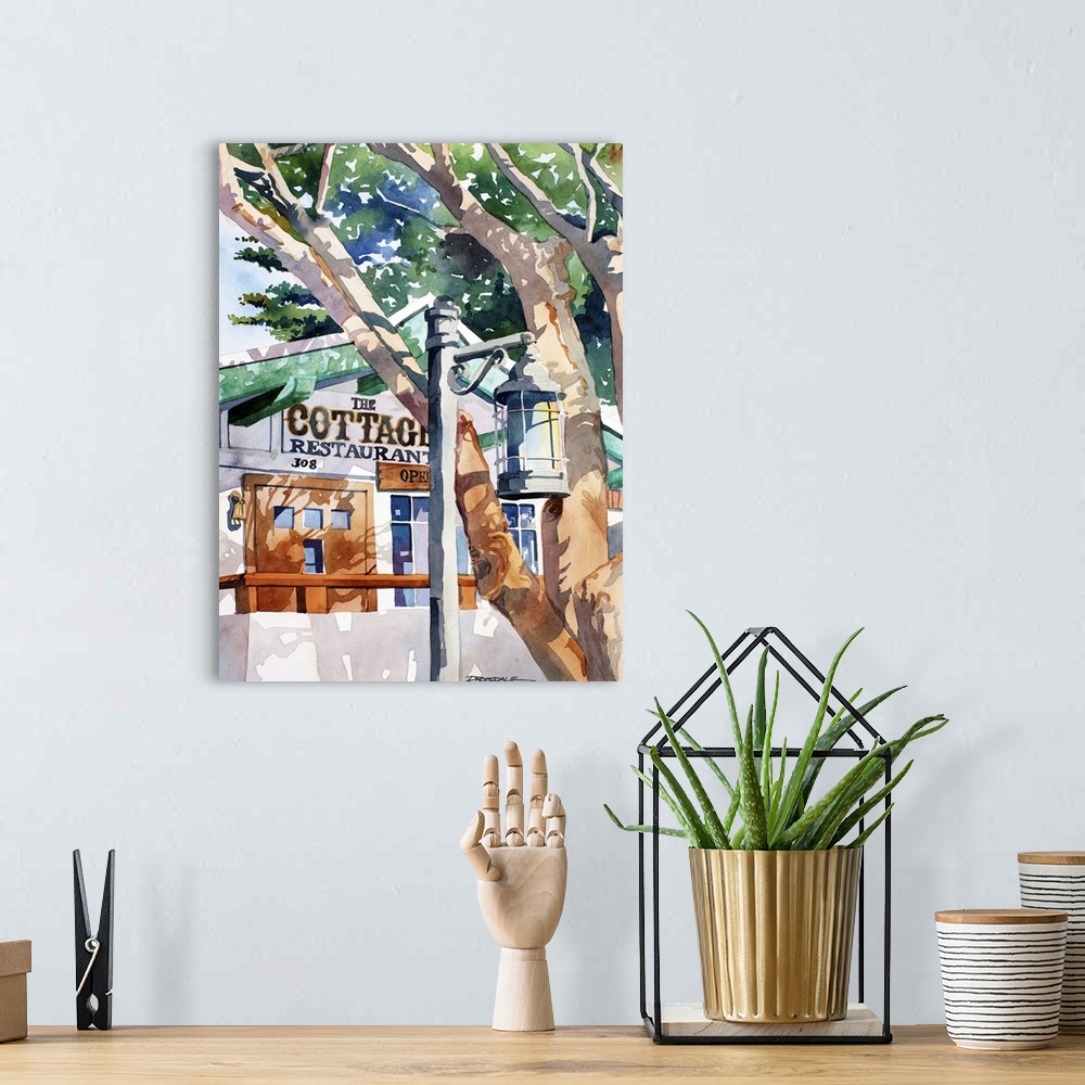A bohemian room featuring Watercolor of the Cottage Restaurant in Laguna Beach, CA