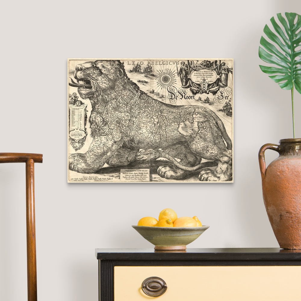 A traditional room featuring Map of Belgium and the Netherlands shown as a lion.