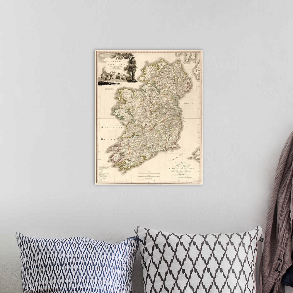 A bohemian room featuring A New Map of Ireland, Civil and Ecclesiastical