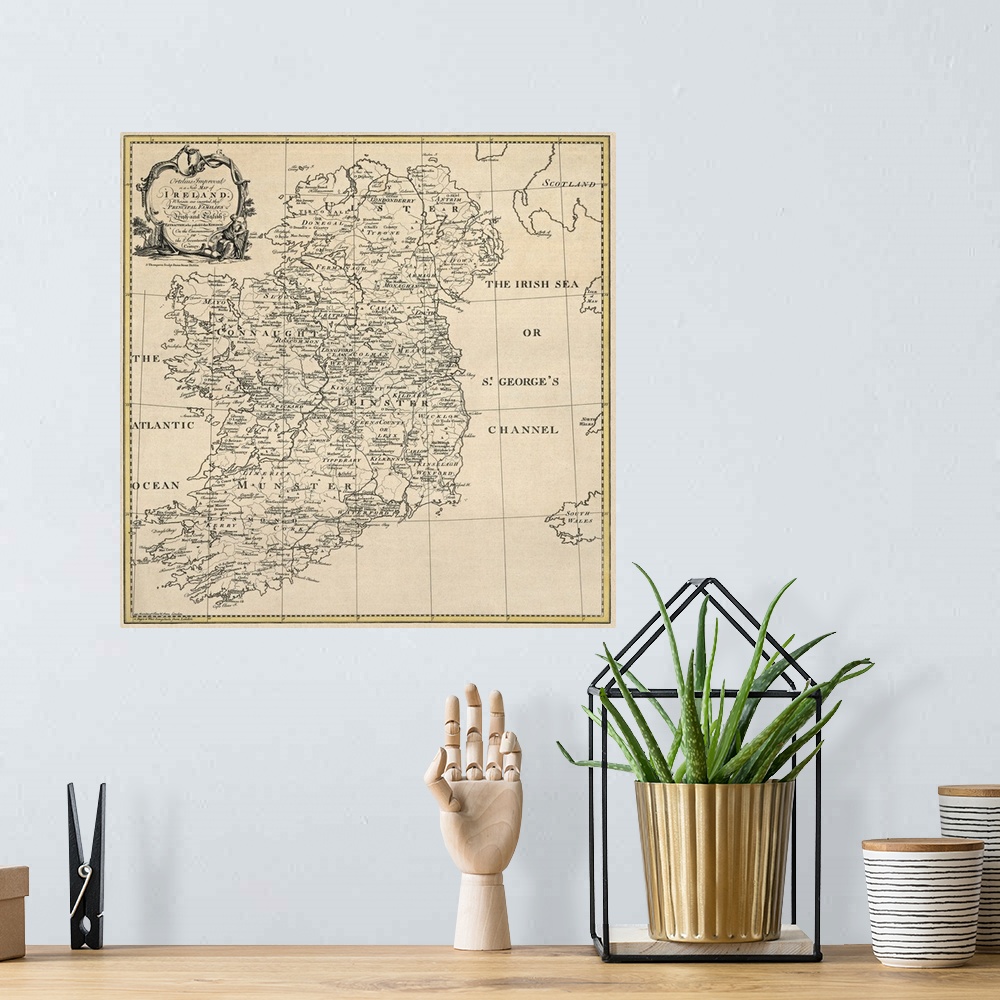 A bohemian room featuring Docor perfect for the home or office of a vintage map of Ireland.