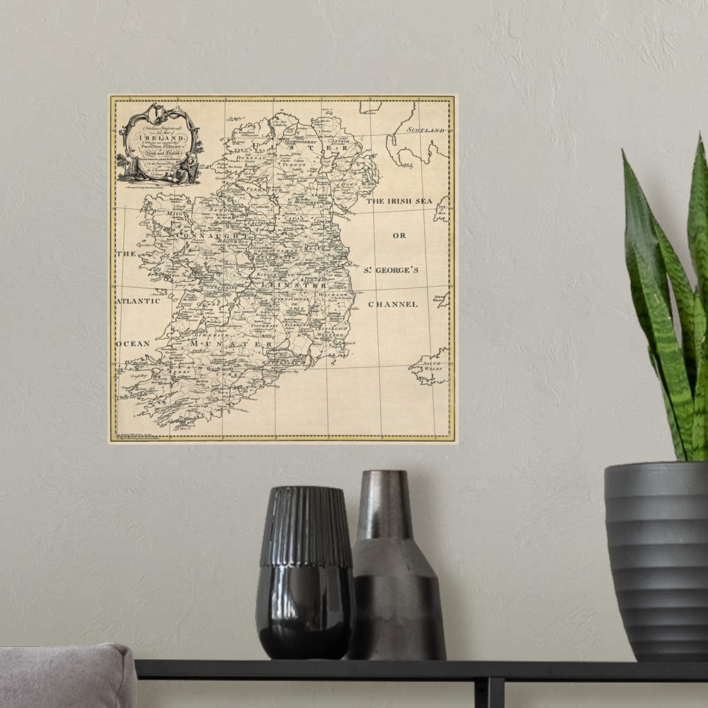 A modern room featuring Docor perfect for the home or office of a vintage map of Ireland.