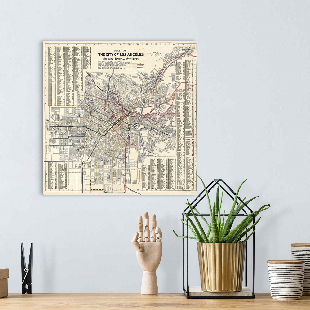 A bohemian room featuring Map of the City of Los Angeles Showing Railway Systems