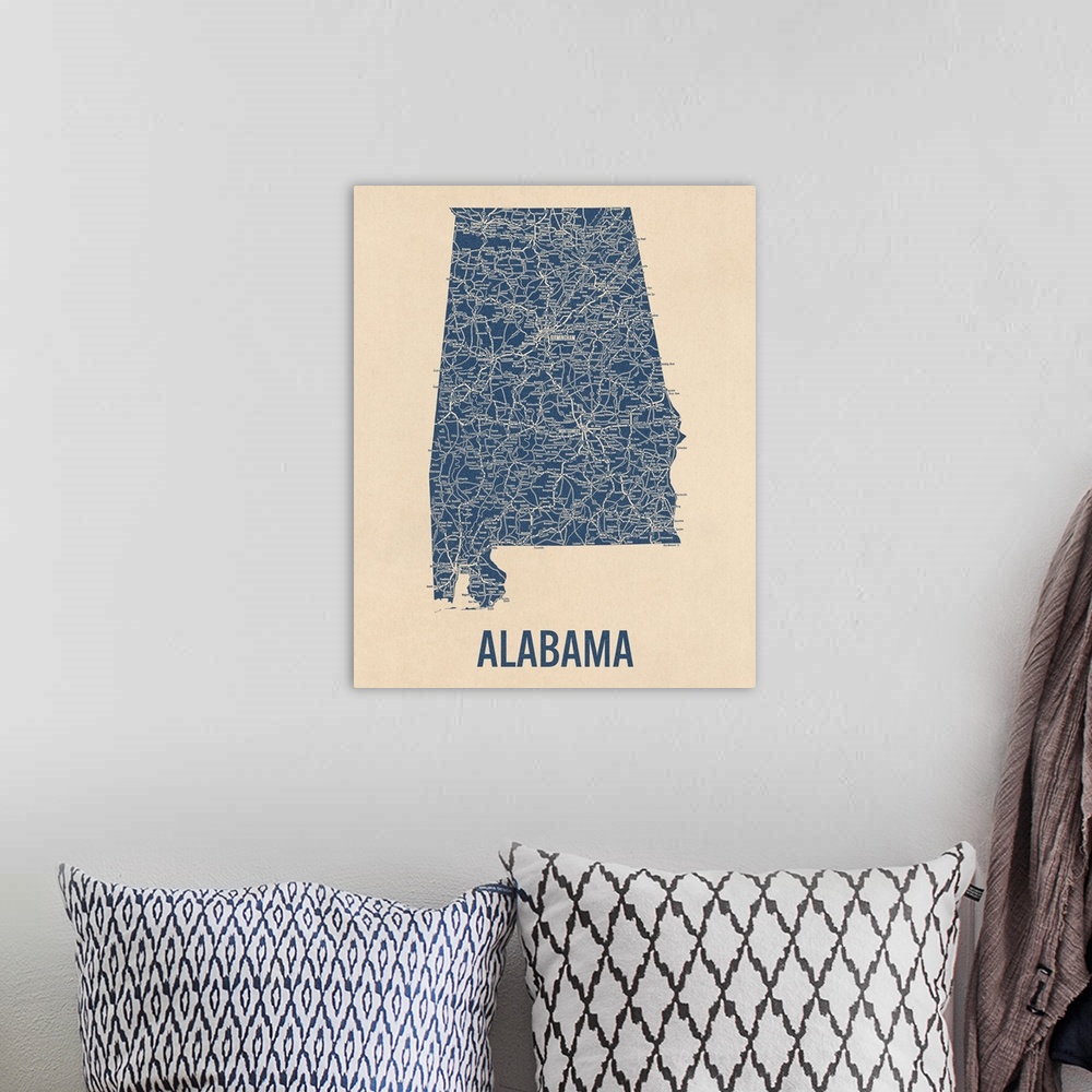 A bohemian room featuring Vintage Alabama Road Map 1