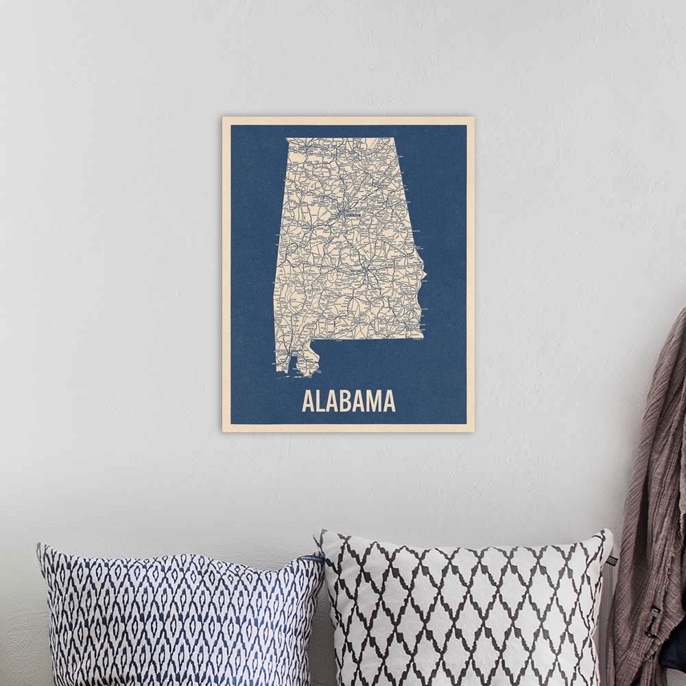 A bohemian room featuring Vintage Alabama Road Map 2