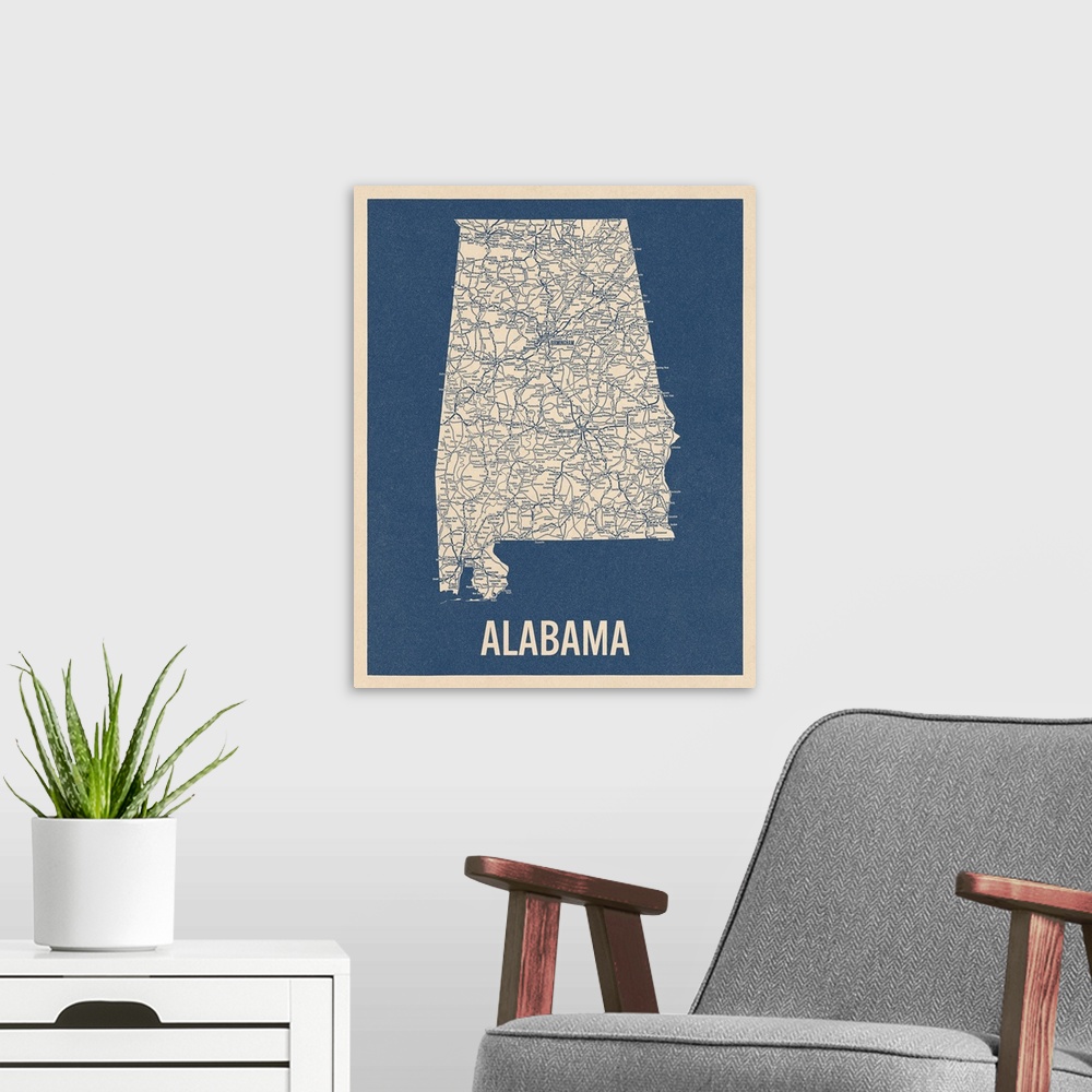 A modern room featuring Vintage Alabama Road Map 2
