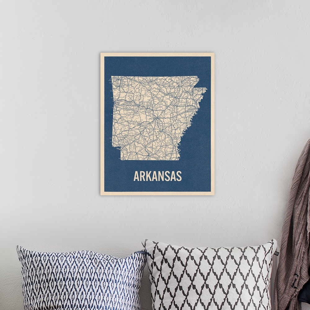 A bohemian room featuring Vintage Arkansas Road Map 2