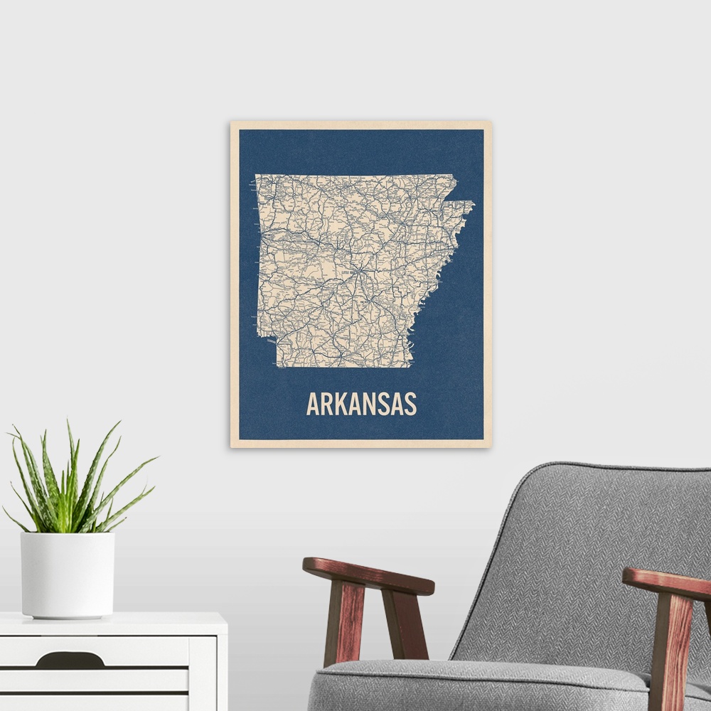 A modern room featuring Vintage Arkansas Road Map 2