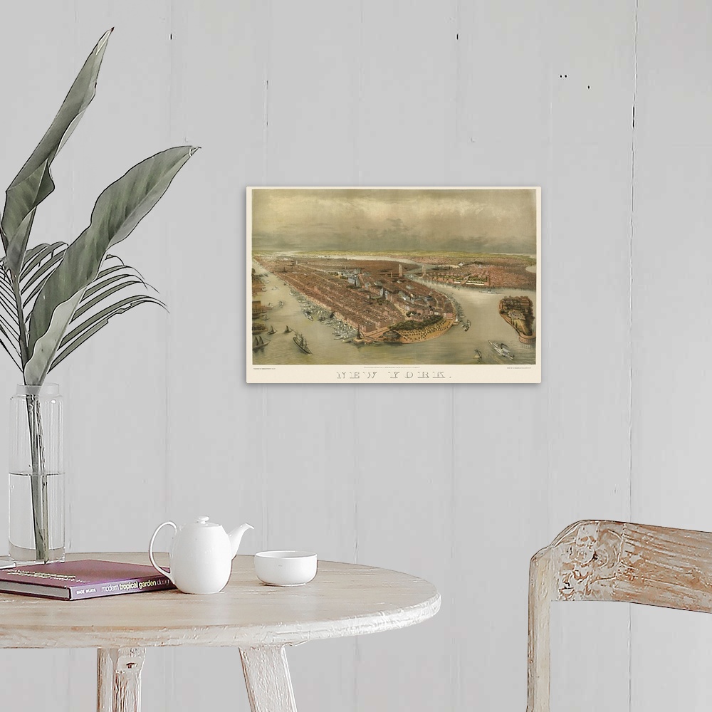 A farmhouse room featuring Vintage Birds Eye View Map of New York City