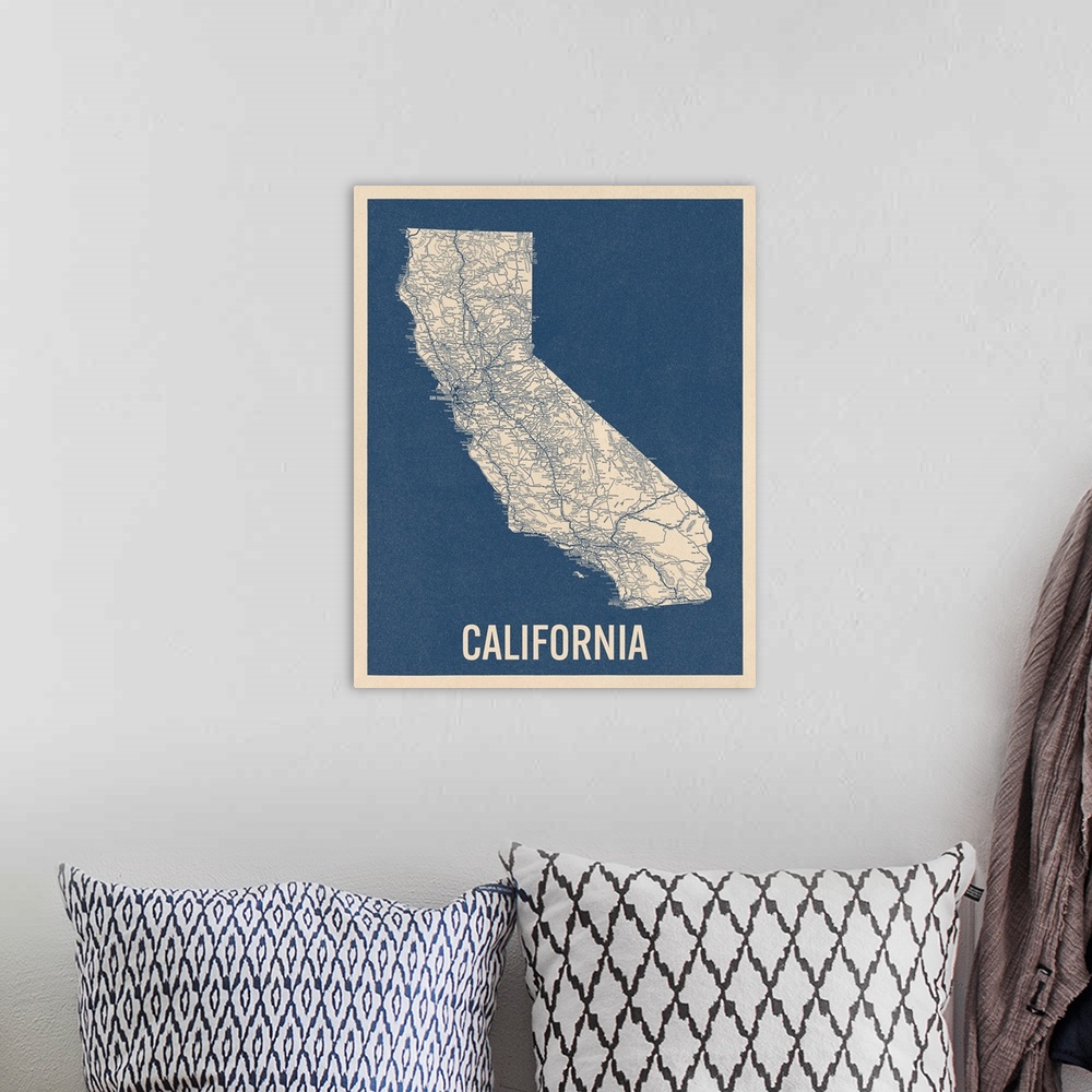 A bohemian room featuring Vintage California Road Map 2