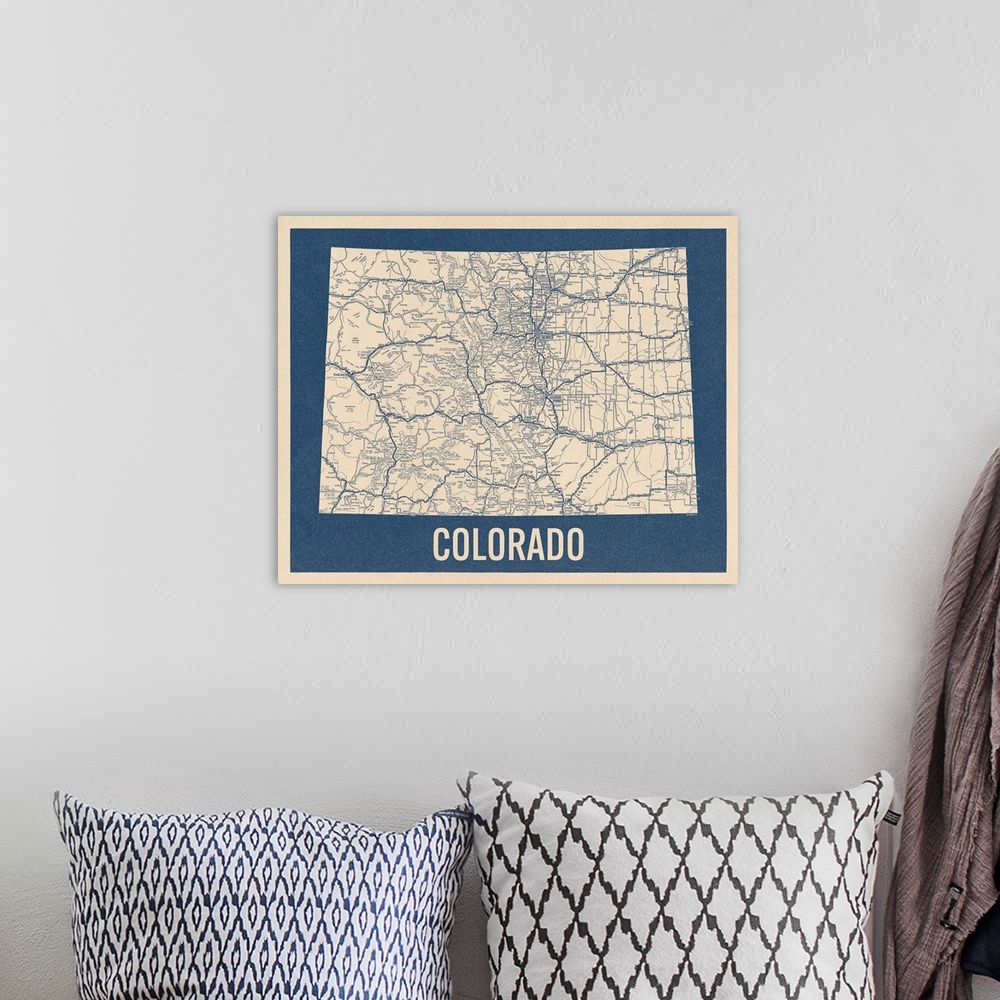 A bohemian room featuring Vintage Colorado Road Map 2