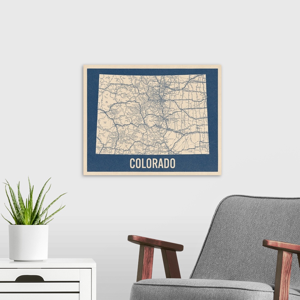 A modern room featuring Vintage Colorado Road Map 2