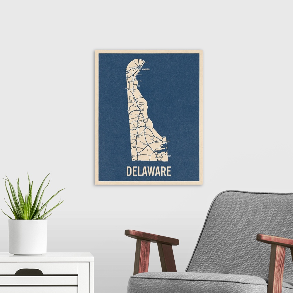 A modern room featuring Vintage Delaware Road Map 2