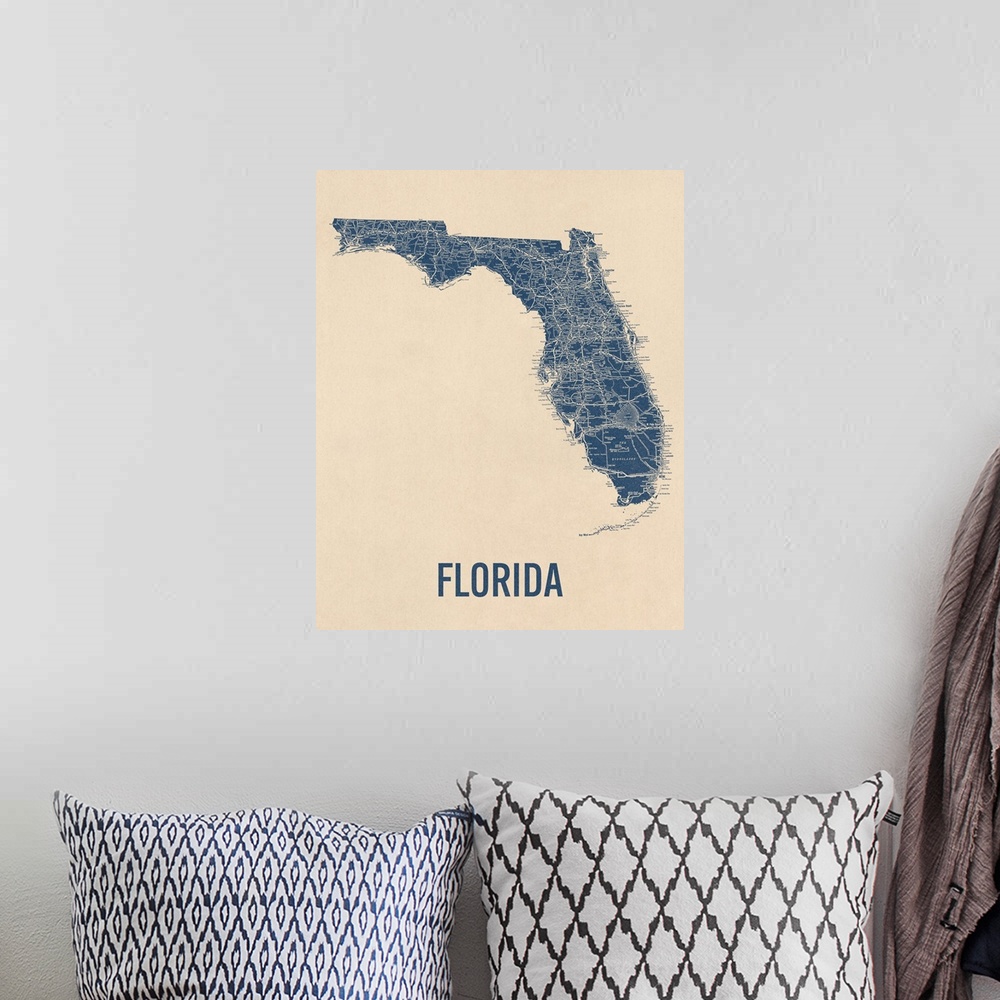 A bohemian room featuring Vintage Florida Road Map 1