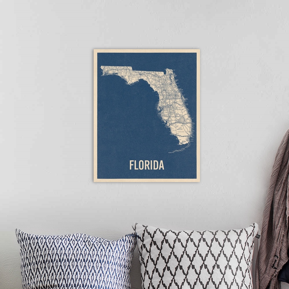 A bohemian room featuring Vintage Florida Road Map 2