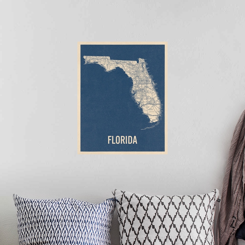 A bohemian room featuring Vintage Florida Road Map 2