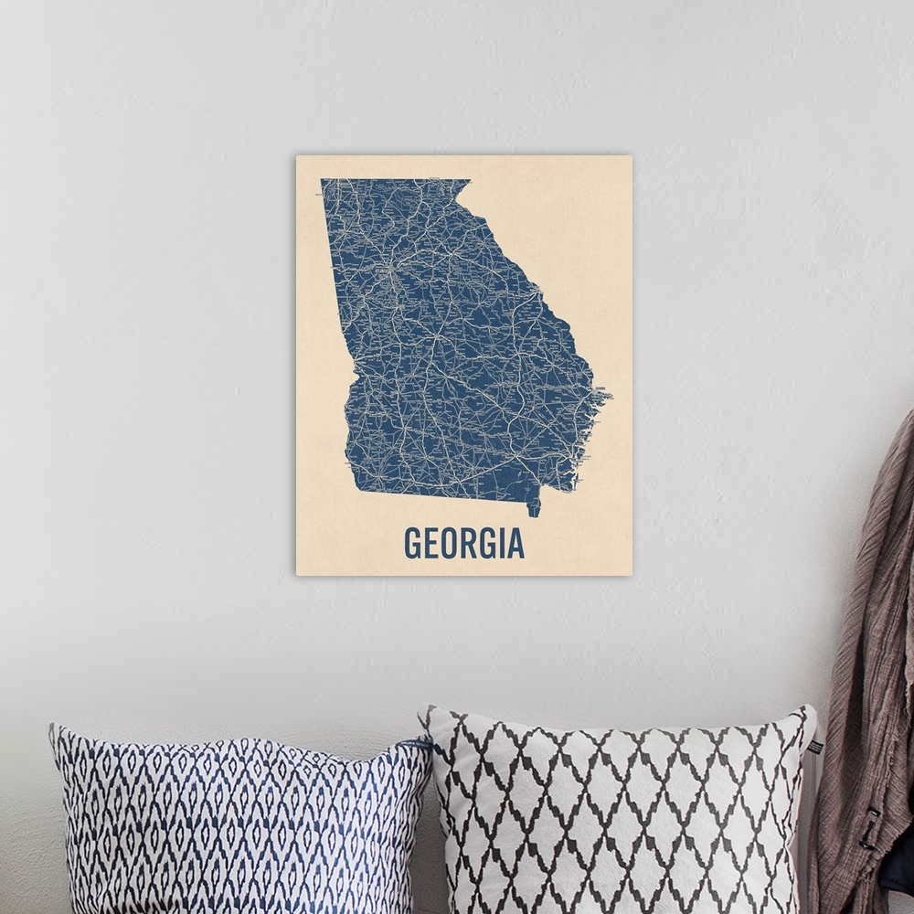 A bohemian room featuring Vintage Georgia Road Map 1