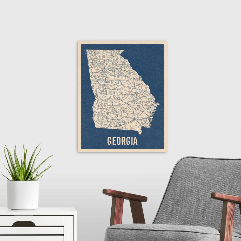 A modern room featuring Vintage Georgia Road Map 2