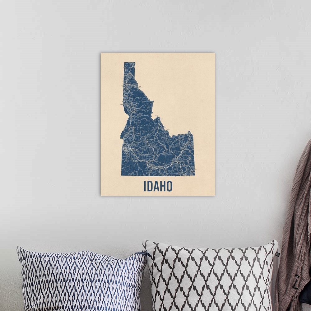 A bohemian room featuring Vintage Idaho Road Map 1