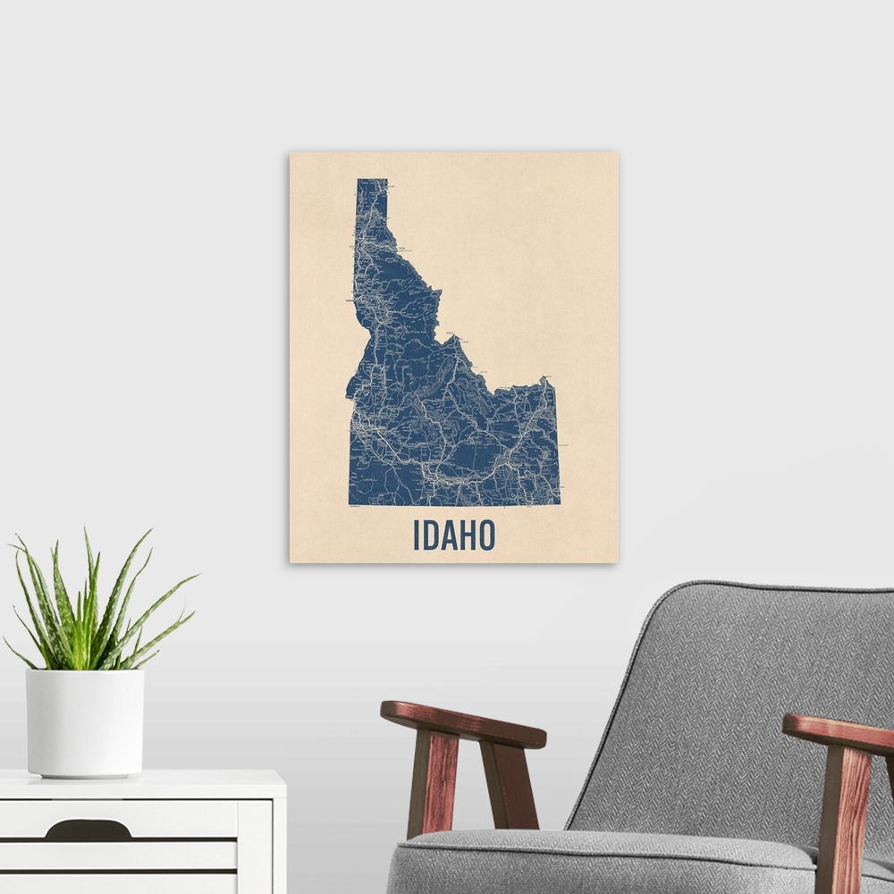 A modern room featuring Vintage Idaho Road Map 1