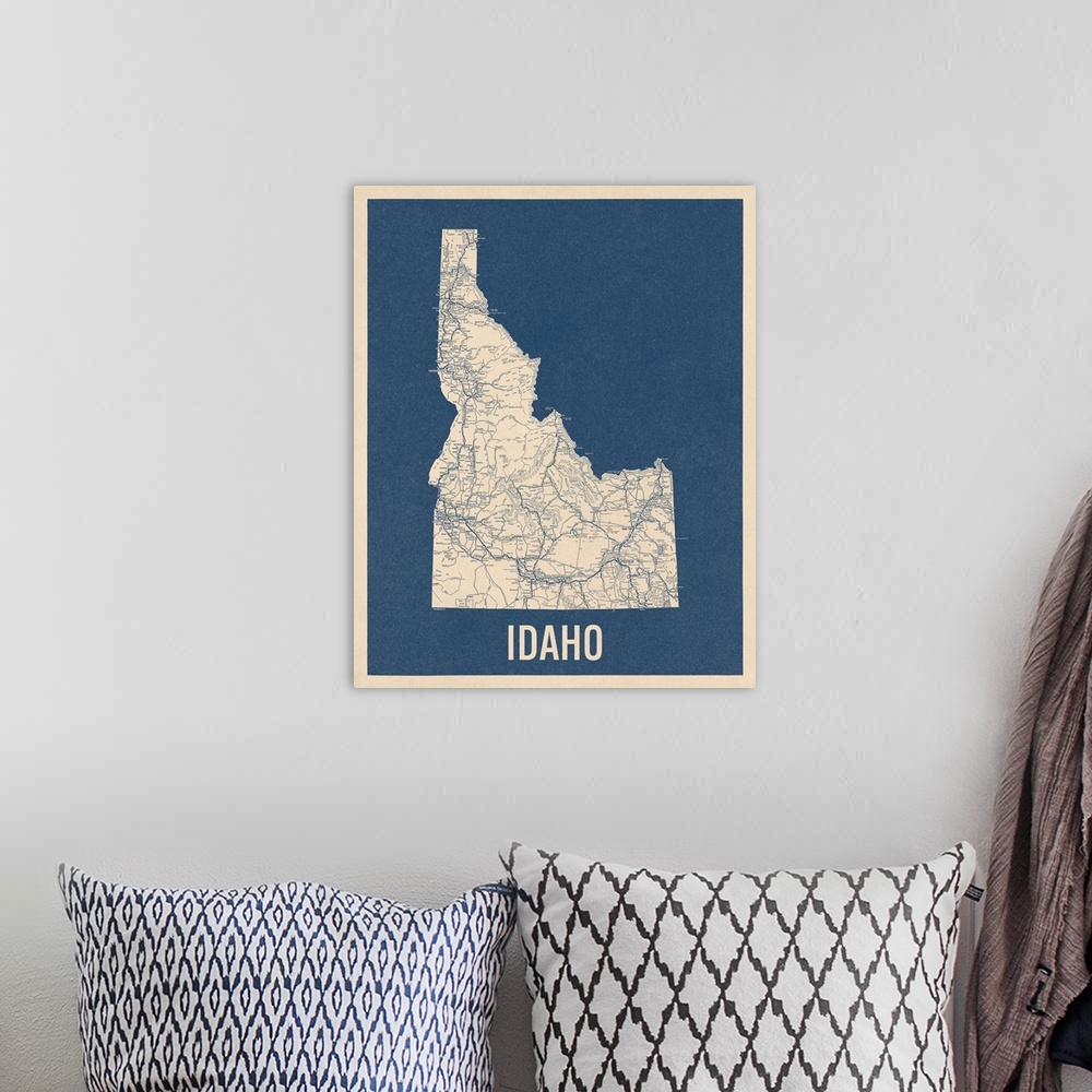 A bohemian room featuring Vintage Idaho Road Map 2