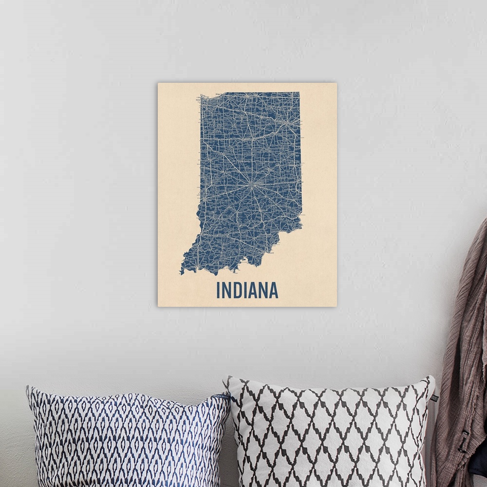 A bohemian room featuring Vintage Indiana Road Map 1