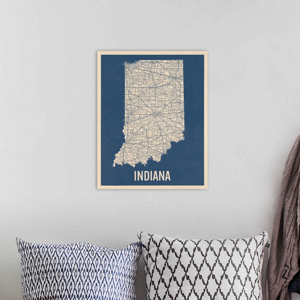 A bohemian room featuring Vintage Indiana Road Map 2